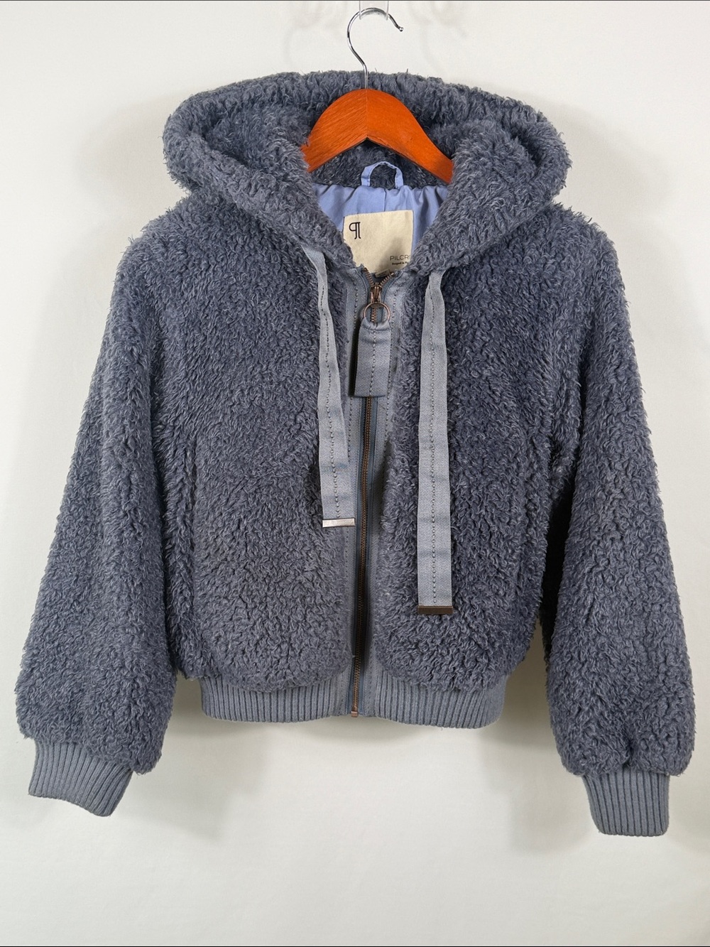 Pilcro Blue Gray Teddy Hooded Zip Jacket. Womens Oversized XXS. Heavy weight